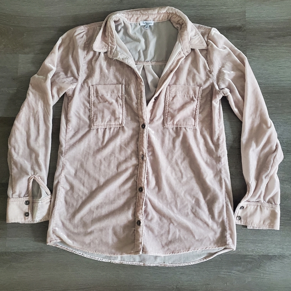 Splendid Pink Velvet Suede Button Up Shirt Women's Small
